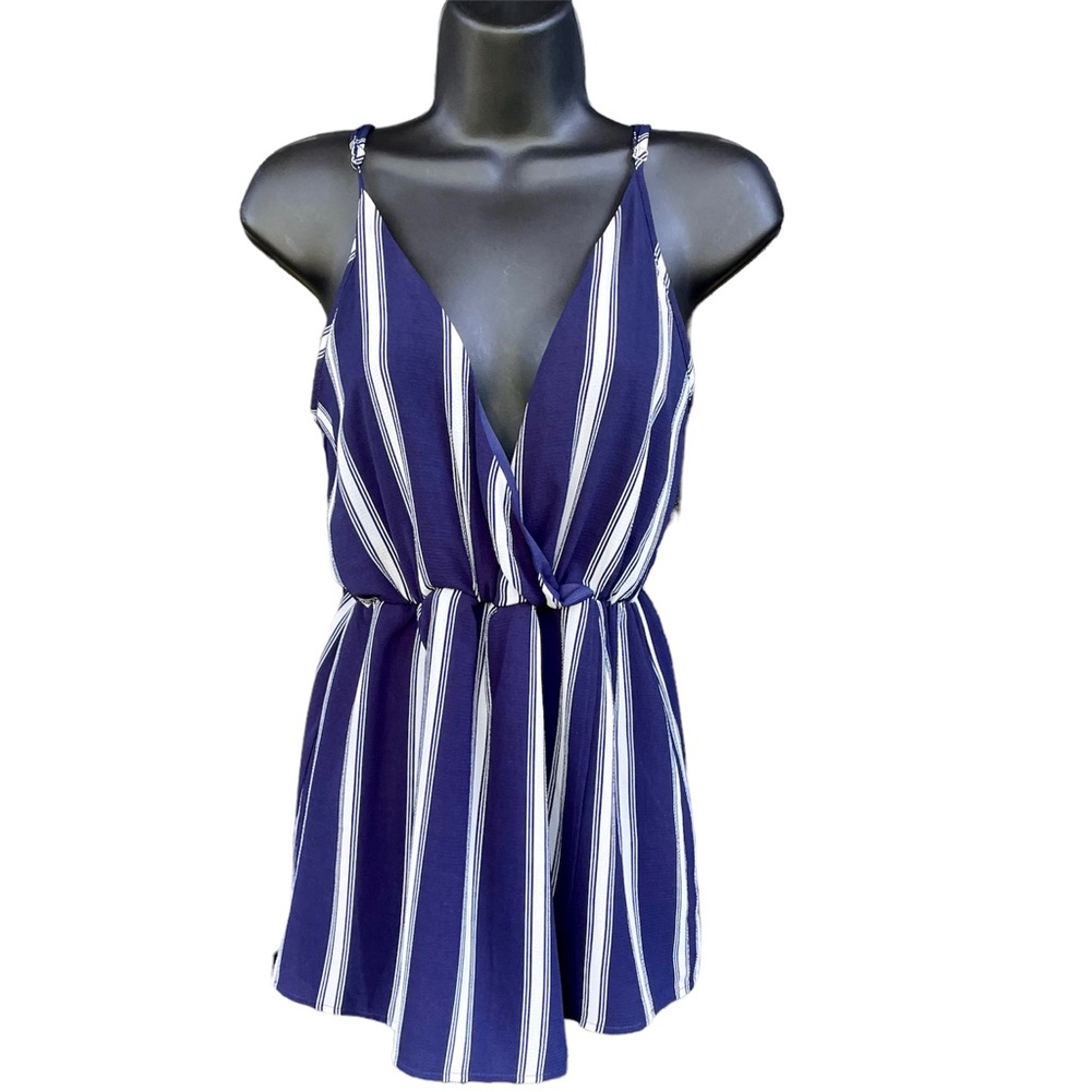 L'atiste By Amy Size Medium Romper Blue White Stripe Baby Doll Cami Tank